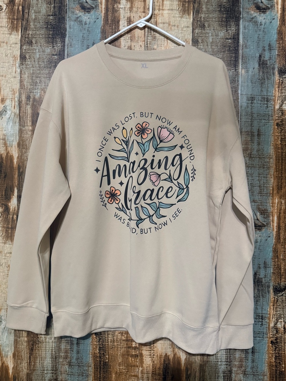 Source Unknown Cream Floral "Amazing Grace" Sweatshirt